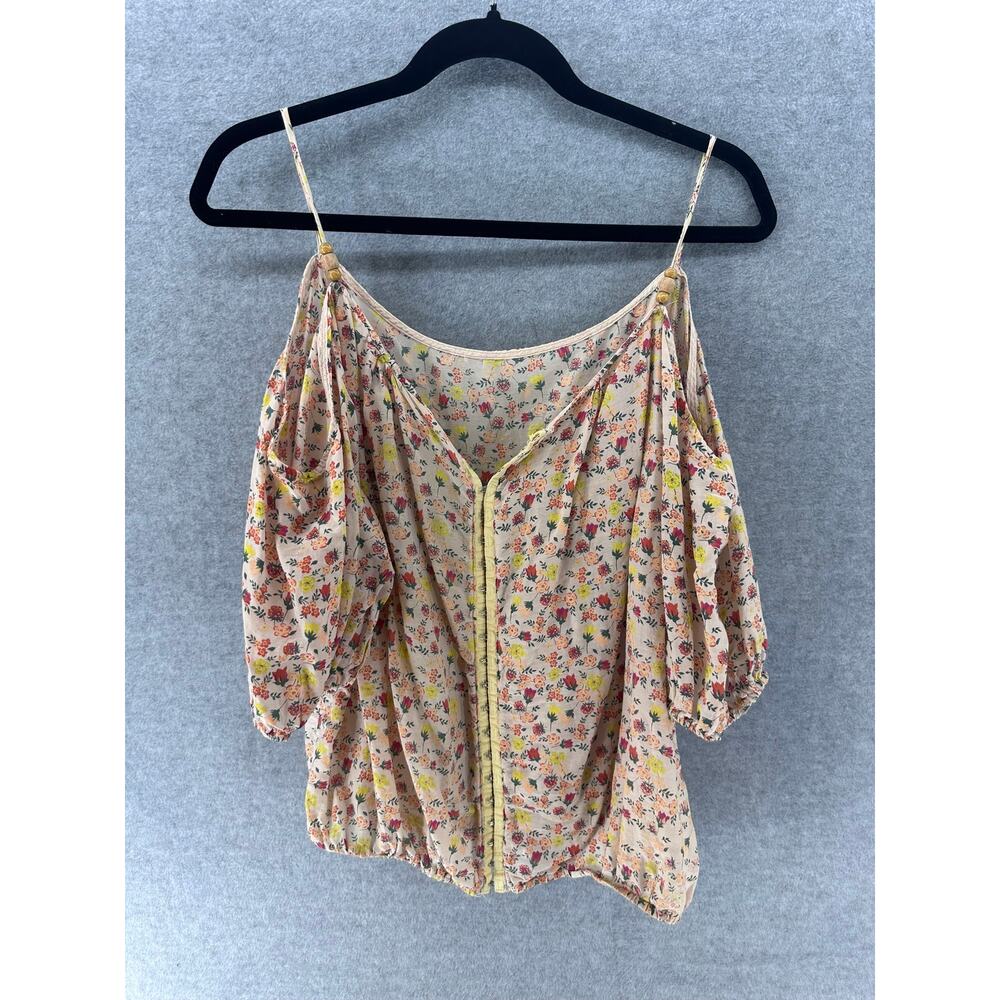 Scrapbook Women's sz M Blouse Spaghetti Strap Cutout Bubble Sleeve Floral Print - Picture 3 of 9